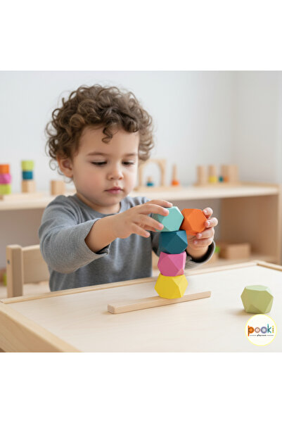 Pooki playroom Montessori Ahşap Denge Blokları 7 Li Set Ahşap Oyun