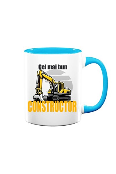OEM Cană personalizată cu mesajul „Cel mai bun constructor”, Betaprint, albă cu interior albastru, 330 ml