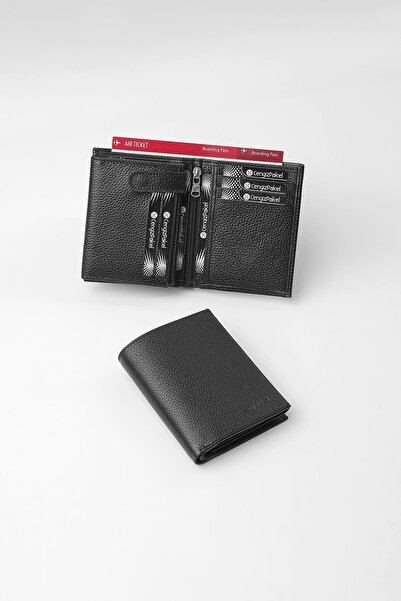 CENGİZ PAKEL Hakiki Deri Dikey Erkek Cüzdan - 13763 - Siyah
