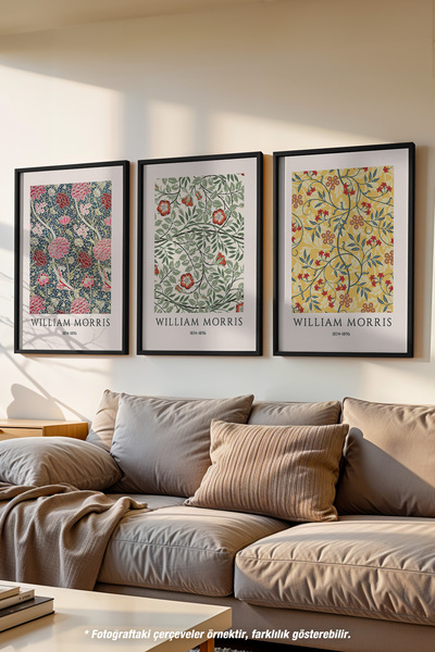 Basquiart Αφίσα τριών τεμαχίων με μαύρο πλαίσιο του William Morris, Σετ ζωγρα...