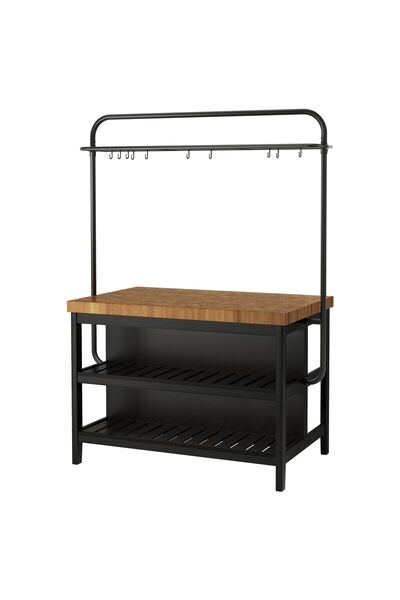 hobiurun Raflı mutfak adası, siyah-meşe, 126x79x225 cm