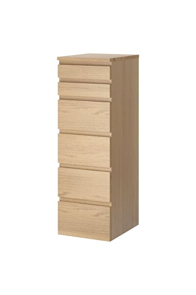 hobiurun 6 çekmeceli şifonyer, ağartılmış meşe kaplama, 40x123 cm, aynalı