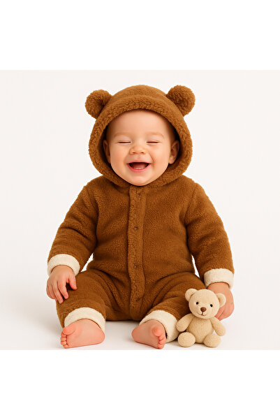 AKİ MODA KİDS Kız Erkek Bebek Unısex Kuzu Peluş Tulum