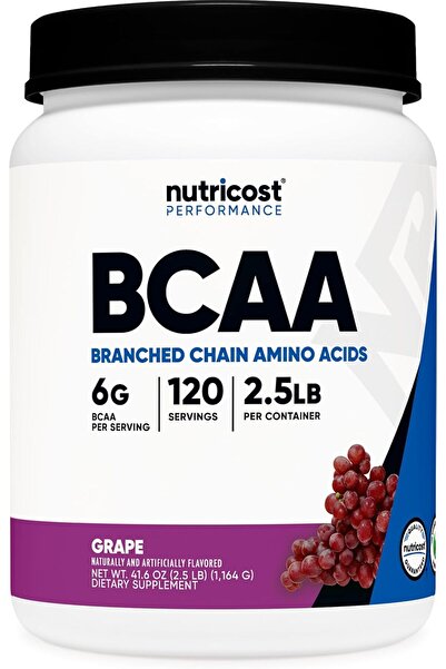 Nutricost مسحوق BCAA (عنب، ١٢٠ حصة) - خالٍ من الغلوتين، غير معدل وراثيًا، نبا...