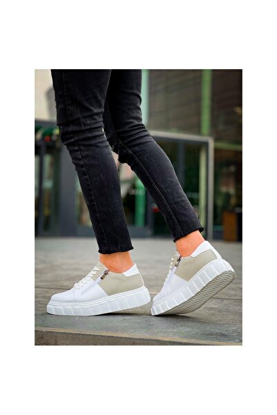 Zerenyus Zr-X155 Premium White Gray Suede Zippered High Sole Casual Sports Shoes