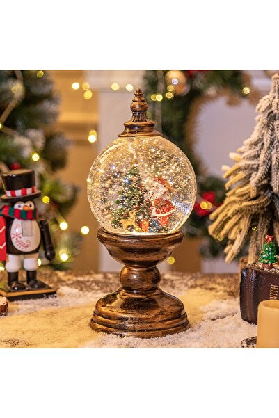 Flippy Χριστουγεννιάτικο Διακοσμητικό Φανάρι με Υδρόγειο 12 εκ., Άγιος Βασίλης, Μιούζικαλ, Χιόνι, Χρυσό, USB, 12x12x26,5 εκ.