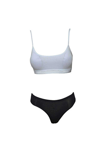 Skygo Litaetrend Padded Halter Neck Half Tank Top Bustier Panty Set White Black