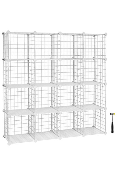 SONGMICS 16-Cube Modular Storage Organizer, Configurable, Metal, 123x31x123cm, White