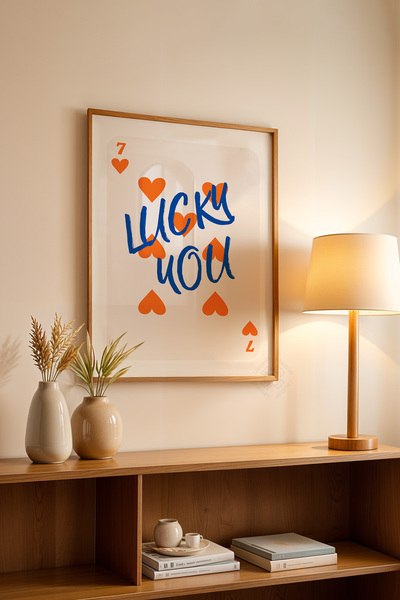 Basquiart Poster cu ramă din lemn din seria Lucky You, decor de perete nr:123