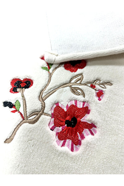 Chilai Home Douce Ecru Floral Embroidered 2-Piece 100% Cotton Bath Rug Set, Washable
