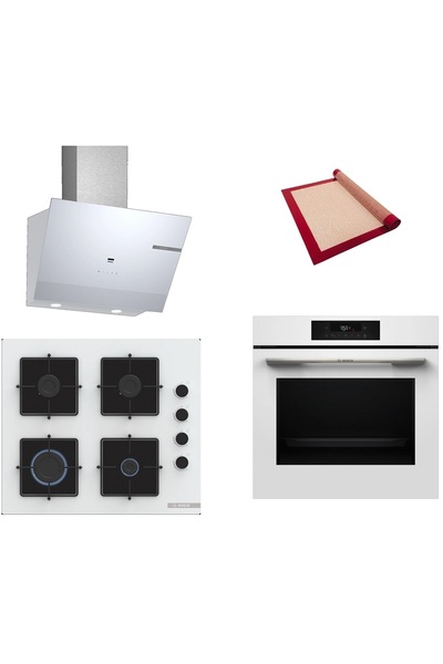 Bosch Beyaz 3 lü Ankastre Set (HJG852YW0T-POP6C2P30O-DWK67PJ20T) 3D Fry Hava ...