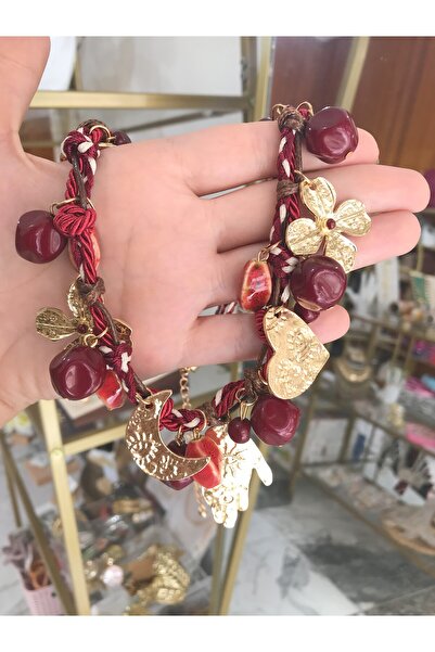 the ASEL İNCİ Muadil Marka Gold Detaylı Charm Kolye