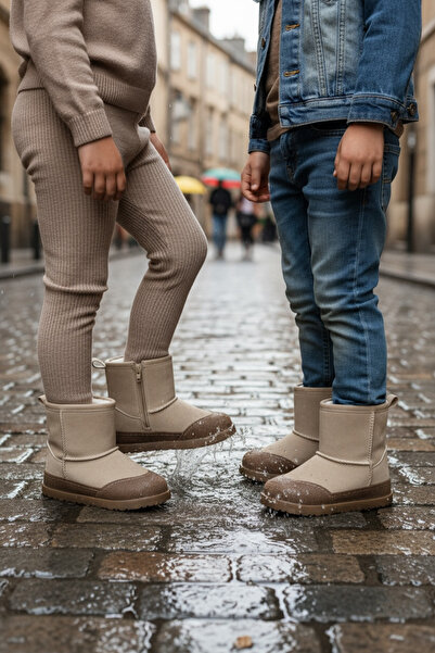 JOJO KIDS unisex çocuk içi komple kürklü , fermuarlı deri bot , kaymaz taban , su geçirmez bot