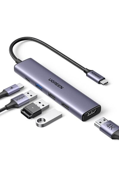 Generic موزع USB-C من UGREEN Revodok مع شحن سريع بقوة 100 واط [كابل مضفر]، مح...
