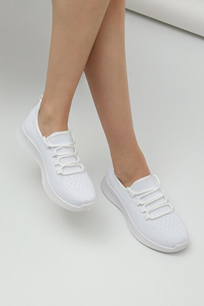 Altın Adım Unisex Model Lace-Up Fabric Lightweight Casual Sports Shoes White Sneaker