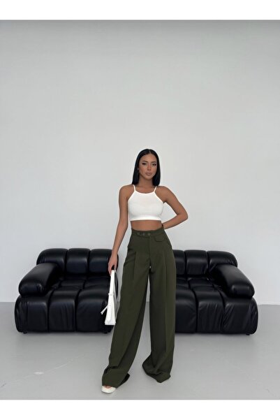 Wear Up    Three Button Detailed Palazzo Trousers