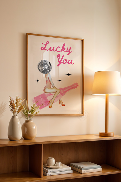 Basquiart Poster cu ramă din lemn din seria Lucky You, decor de perete nr:49