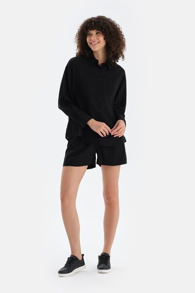 Eros Black Linen Woven Shorts