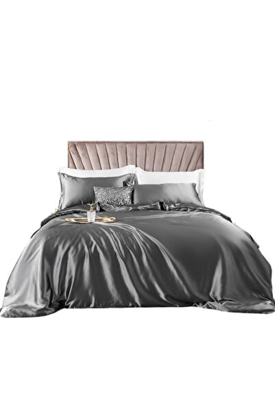 Rotixfy Set de Pat din Satin, Gri, Patru Piese: Husa pentru Pilota, Asternut ...