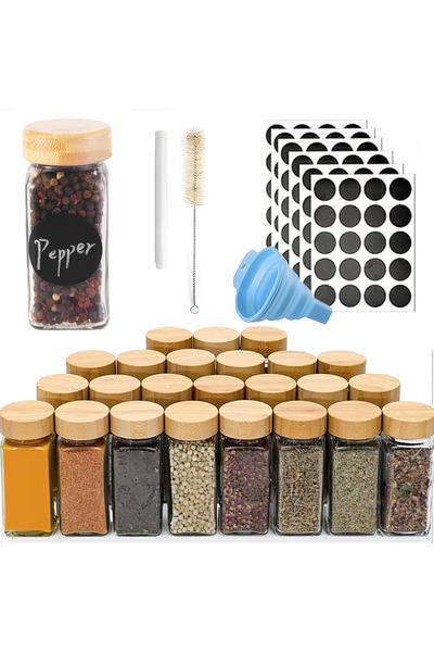 Bukate Set of 24 120 ml Spice Jars with Bukate® Bamboo Lids