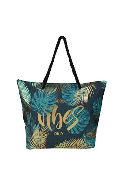Nebunici Beach bag, tropical model, Good Vibes Only, multicolor, 51 x 14 x 38 cm
