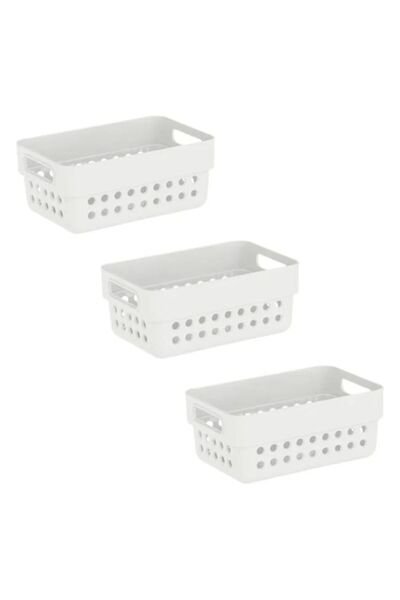 ANTBRO Set 3 storage baskets Antbro® made of plastic, white, perforated design with handles, 11.5x7.5x5cm,