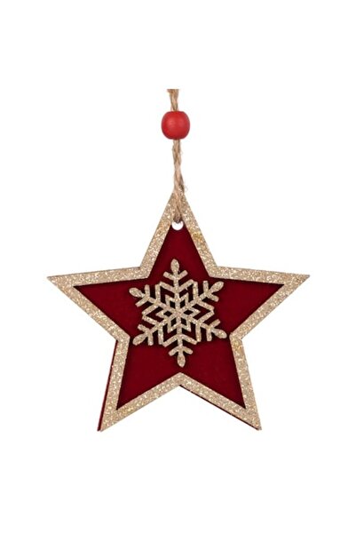OEM Ornament de Crăciun pentru brad, formă de stea, lemn, imprimeu cu fulgi d...