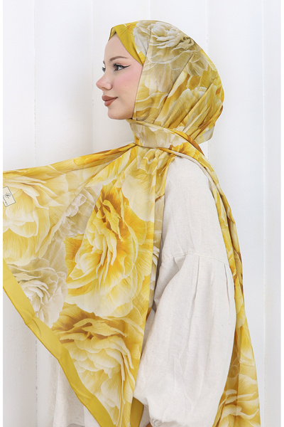 sefamerve Şal Coza cu model din bumbac 70322-09 Culoare șofran