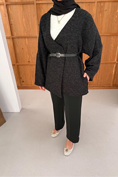 Rimel Moda Frengi Tüvit Ceket Siyah