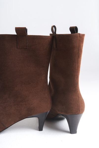 LDR Kadın Kahverengi Süet Topuklu Sivri Burun Bot