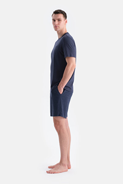 Eros Navy Blue Short Sleeve Pocket T-Shirt Shorts Set