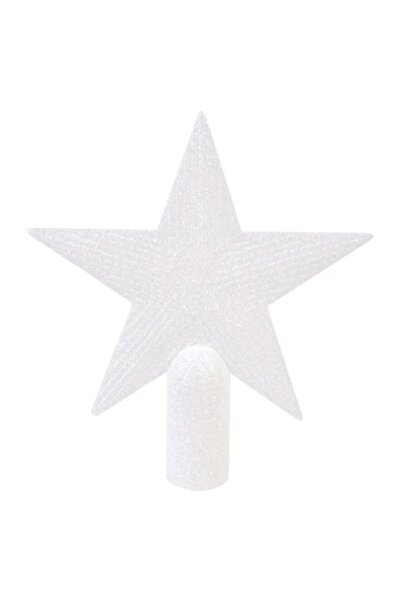 ANTBRO Stea decorativă pentru brad de Crăciun, albă iridescentă cu sclipici, ...