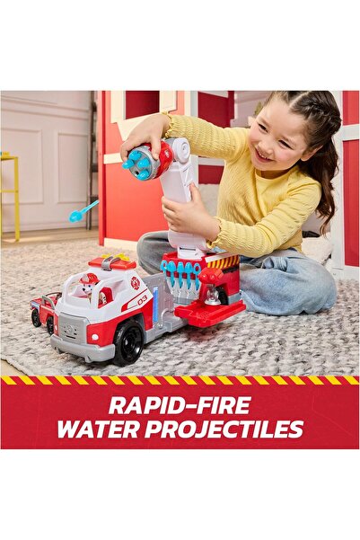 PAW PATROL Fire Rescue: Rapid Reload Fire Truck with Marshall Figure, Quick-Fire Launcher, Lights &