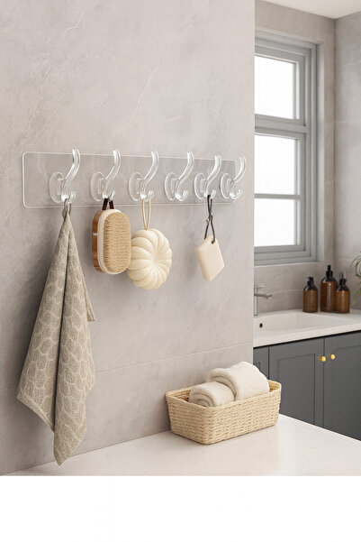 garaccu Kendinden Yapışkanlı Güçlü 5 Li Şeffaf Askılık-banyo-mutfak-kapı Arkası
