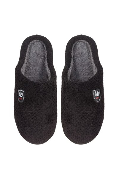 ANTBRO ® House Slippers for Men, Memory Foam Sole, Black with Sport Patch, Size 45-46