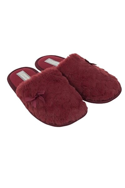 ANTBRO Papuci de casă pentru femei cu blană artificială și fundă, bordeaux, m...