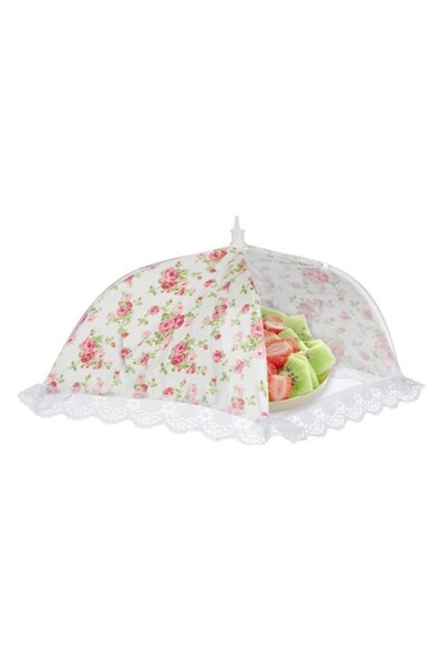 ANTBRO Foldable Antbro® food protection net, square with lace finish and floral pattern, 35x35x17cm