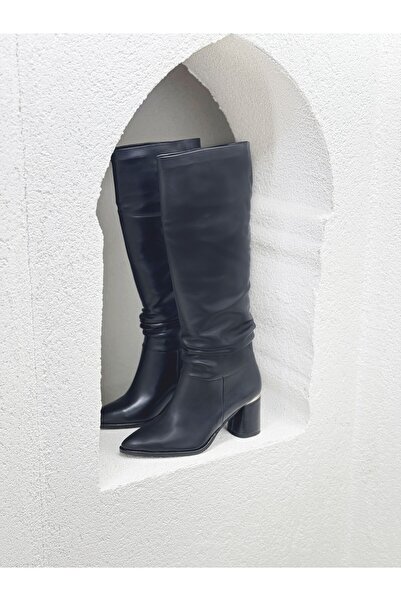 NUR KARACA 26K3214 Drawn-Up 7cm Thick Heel Boots for Women