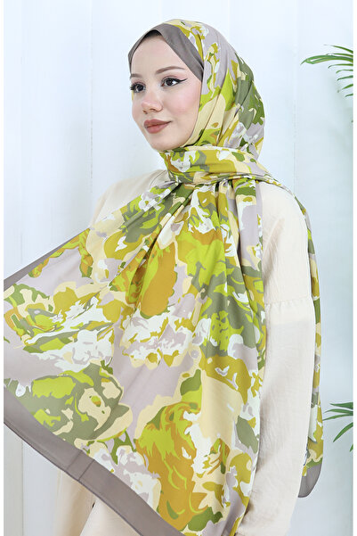 sefamerve Desenli Soft Şal 70317-14 Yağ Yeşili