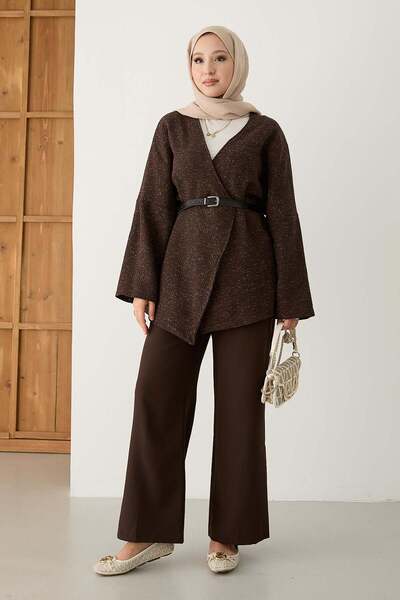 Rimel Moda Frengi Tüvit Ceket Kahverengi