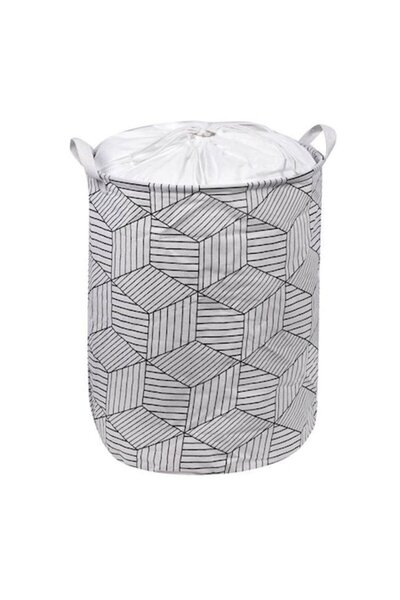 ANTBRO Coș de rufe Antbro® textil cu închidere, culoare crem și modele liniare negre, Ø42x55cm, 76L