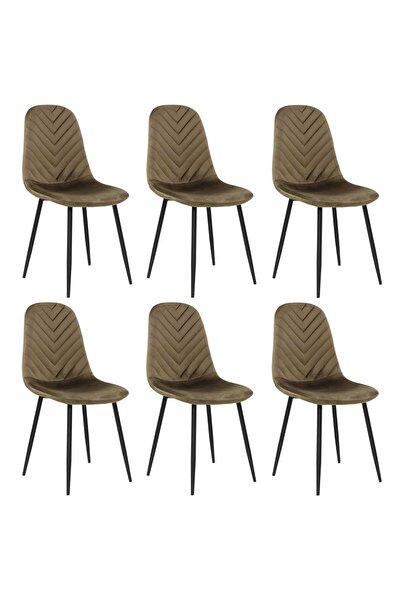 ARTA DOOR Set of 6 Bya Brown Chairs - HORECA CHAIR - Metal Leg, Modern, Kitchen, Living Room, Bedroom, Textile