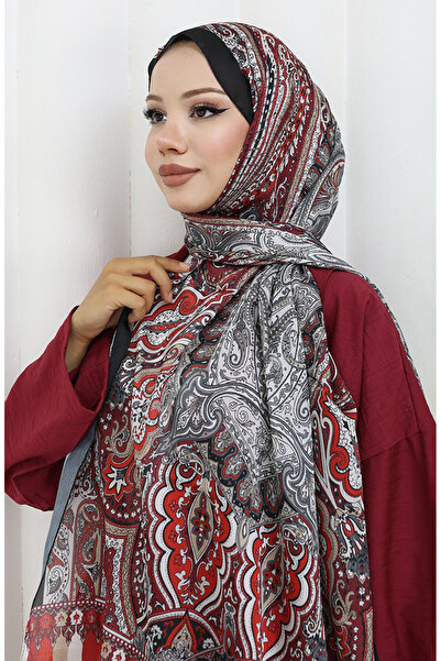 sefamerve Σάλι Janjan με έθνικ σχέδιο 70304-19 Βουργουνδία