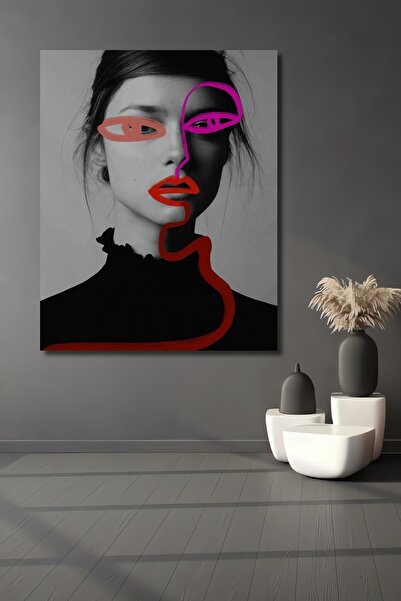 Teona Ahşap Tablă decorativă din lemn dreptunghiulară Față cu linii colorate