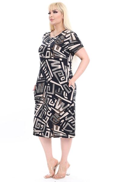 modayız Summer Double Pocket Short Sleeve Stretchy Plus Size Dress 18C-2714