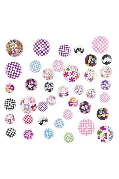 OEM Decorative Round Buttons Set, Multicolor, 40 Pieces, Various Sizes