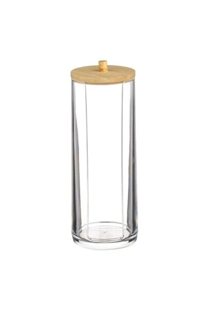 ANTBRO Suport transparent acrilic cu capac din bambus pentru dischete demachiante, Ø7x20cm