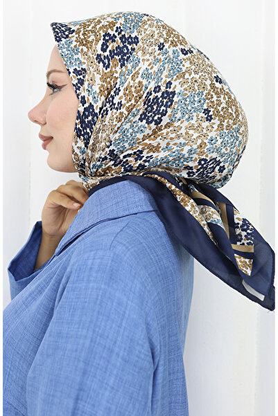 sefamerve Ψηφιακό κασκόλ από ρεγιόν 70300-03 Ναυτικό μπλε