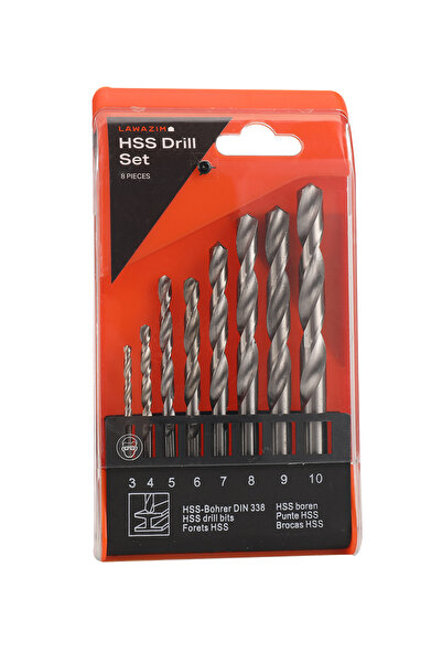 Lawazim HSS Drill Bit Set 8 Piece - High Speed Steel Spiral Twist Bits for Metal Wood Plastic