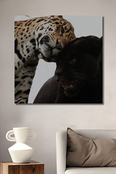 Teona Ahşap Tablou decorativ din lemn dreptunghiular Jaguar și Pantera Neagră